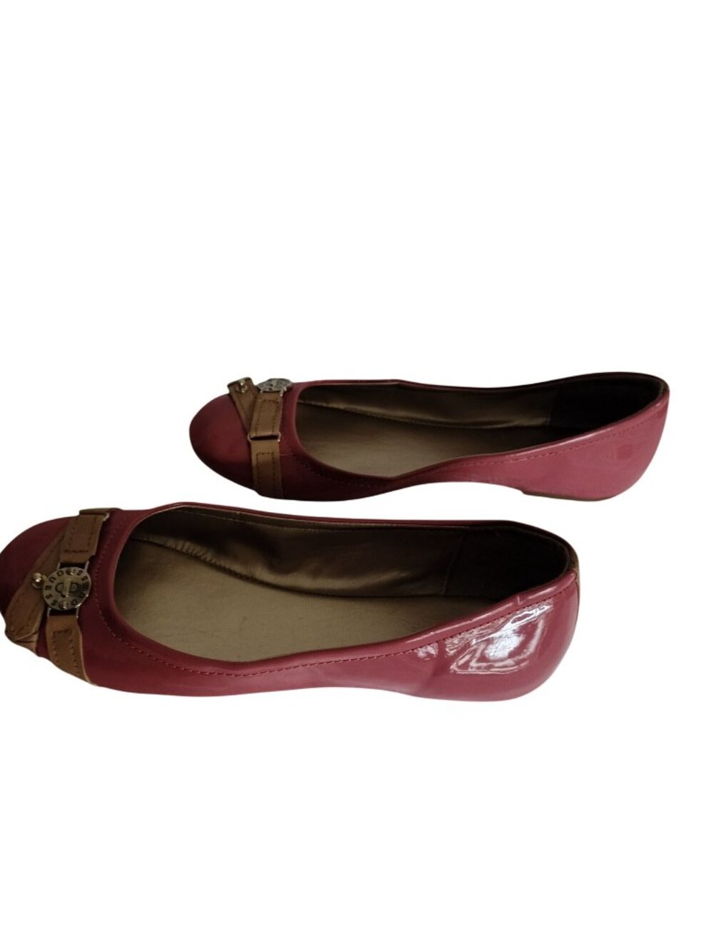 Guess Ballet Flats Preppy Pink/Tan Patent Leather OfficeSiren Shoes Womens 9.5 M